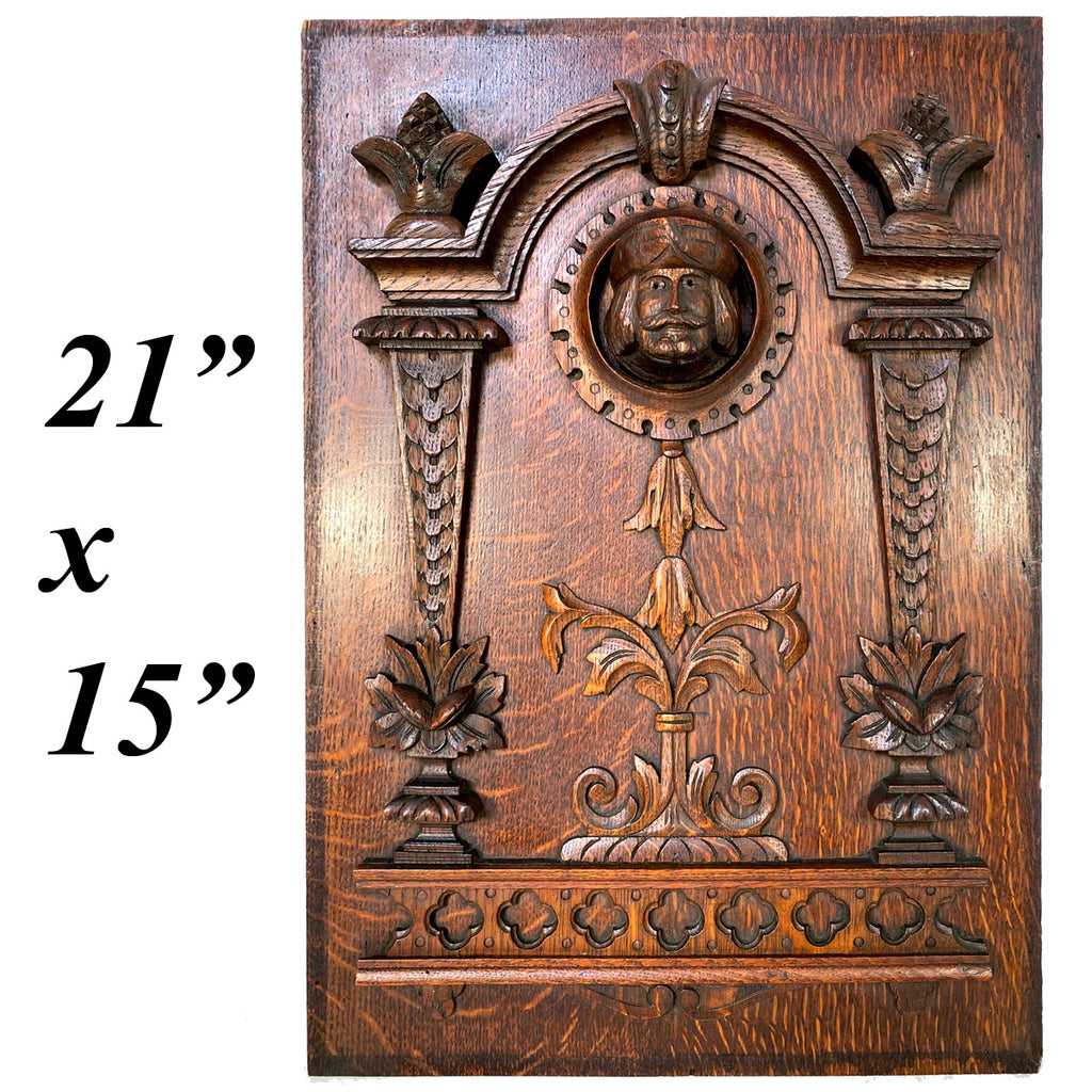 Antique Carved Oak 21" Panel, Plaque, Furniture or Architectural Salvage, Figural Bust