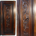 Fab Antique French Black Forest Style Carved Cabinet Door Panels, 3pc, Flower Basket, Bird Figures