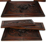 Fab Antique French Black Forest Style Carved Cabinet Door Panels, 3pc, Flower Basket, Bird Figures