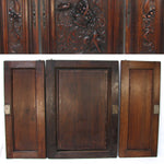 Fab Antique French Black Forest Style Carved Cabinet Door Panels, 3pc, Flower Basket, Bird Figures