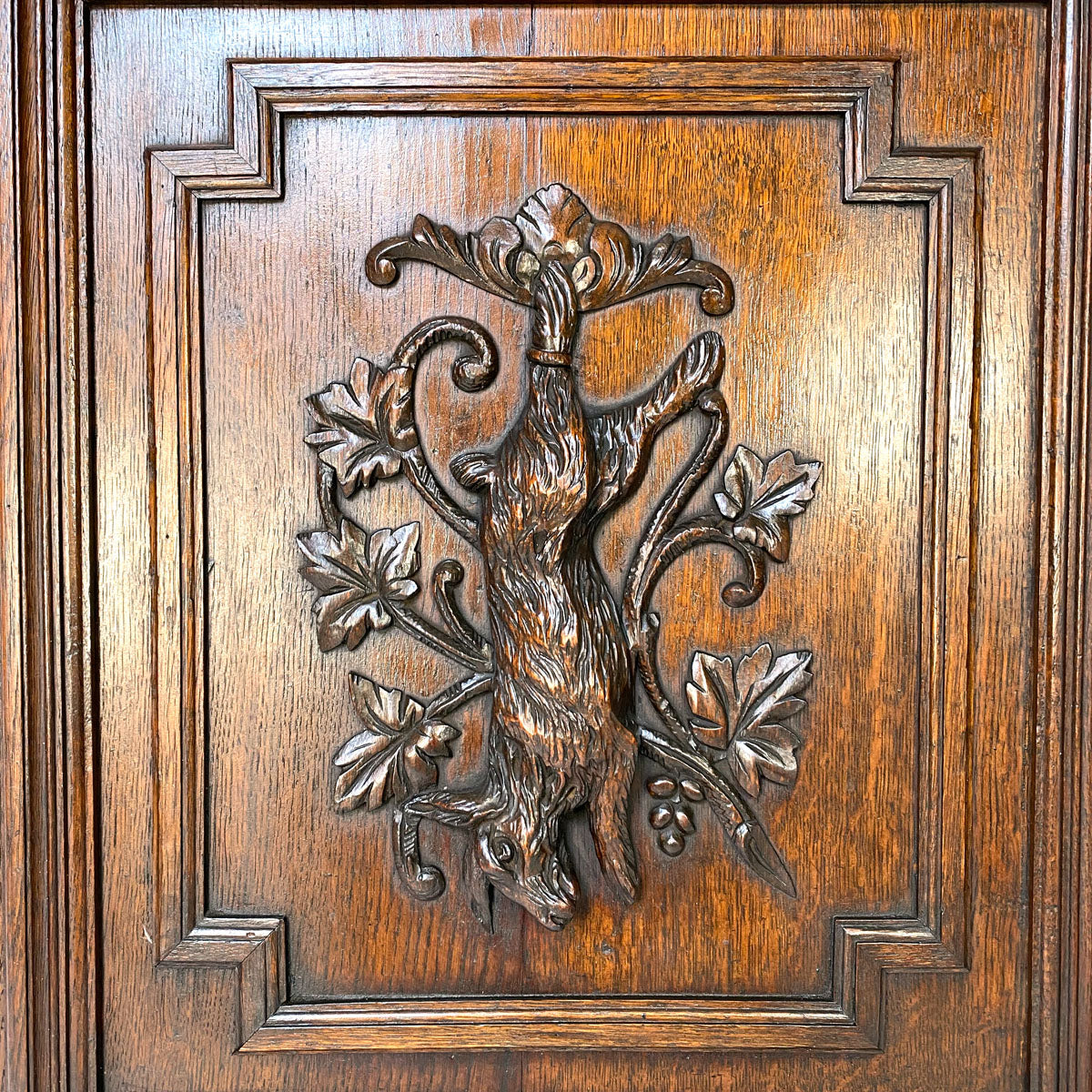 Antique Victorian 25" Carved Architectural Furniture Door, Panel: Hunt Theme Hare Figure