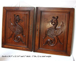 PAIR Antique Victorian 28x22" Carved Wood Architectural Furniture Door Panels, Winged Griffin Figures