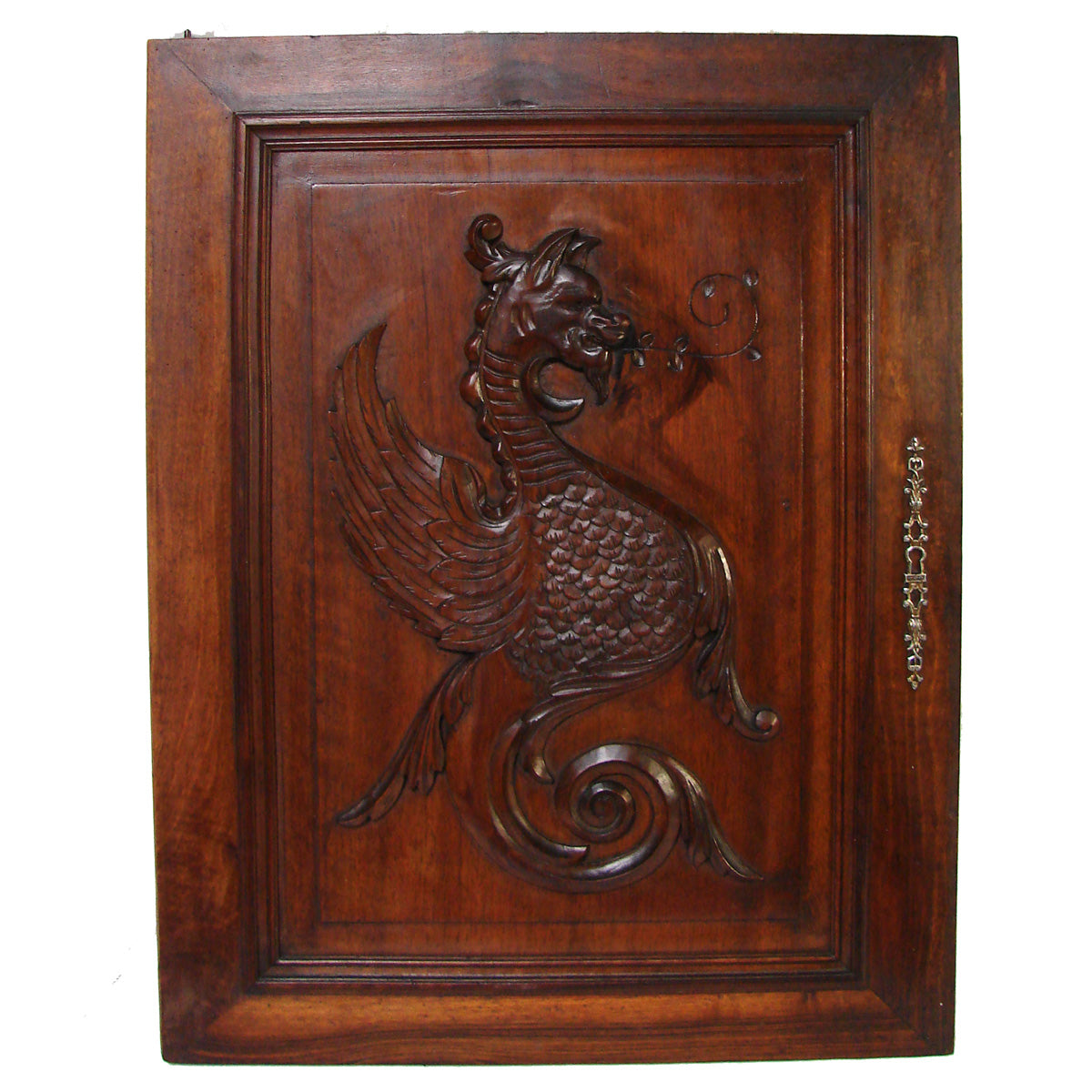 PAIR Antique Victorian 28x22" Carved Wood Architectural Furniture Door Panels, Winged Griffin Figures