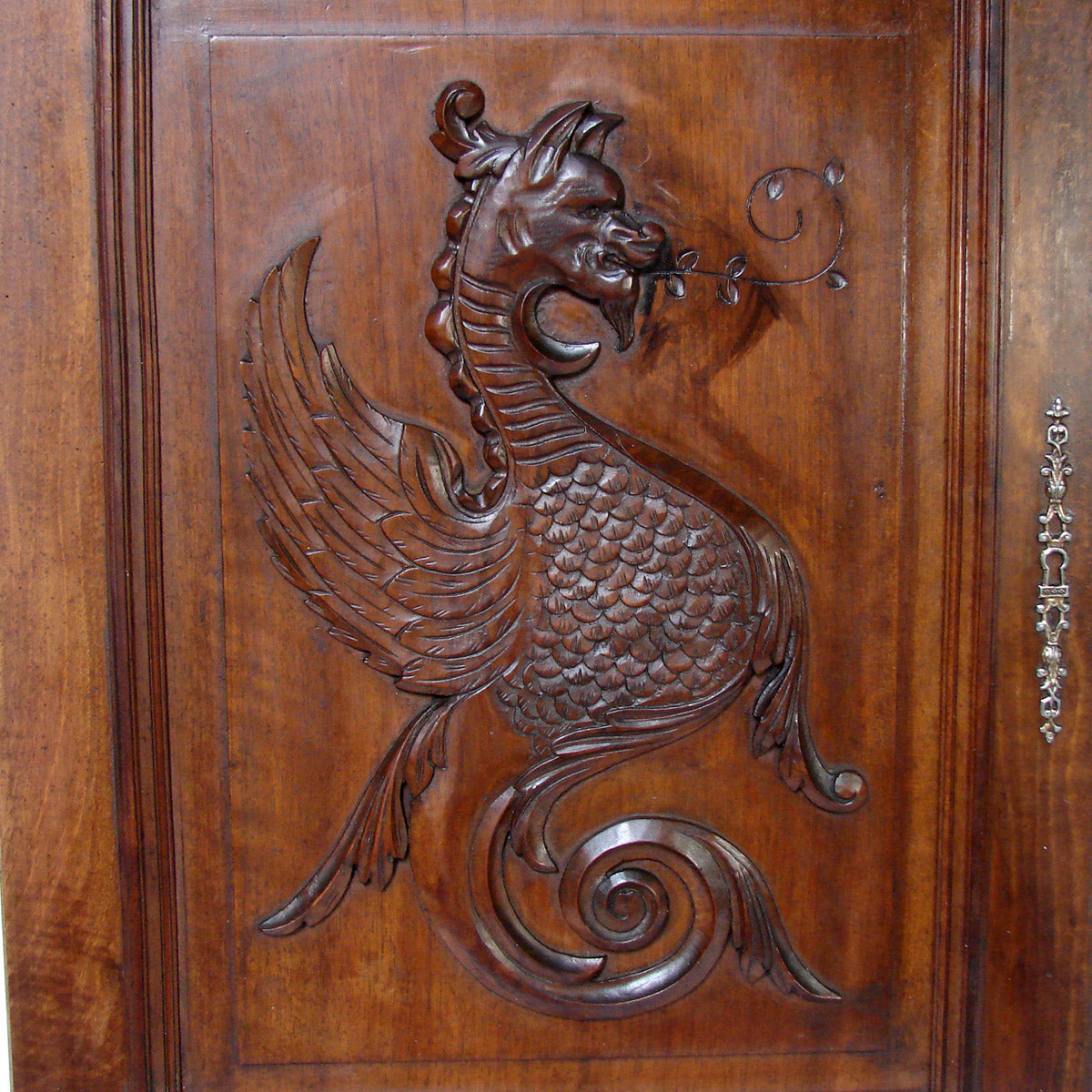 PAIR Antique Victorian 28x22" Carved Wood Architectural Furniture Door Panels, Winged Griffin Figures