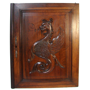 PAIR Antique Victorian 28x22" Carved Wood Architectural Furniture Door Panels, Winged Griffin Figures