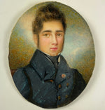 Antique French Portrait Miniature, Handsome Young Man w Mutton Chops #2, c.1830s