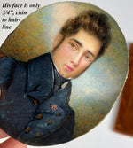 Antique French Portrait Miniature, Handsome Young Man w Mutton Chops #2, c.1830s