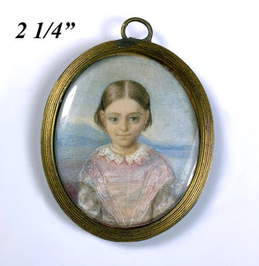 Antique Portrait Miniature of a Child, a Beautiful Little Girl, c.1790-1820, RARE