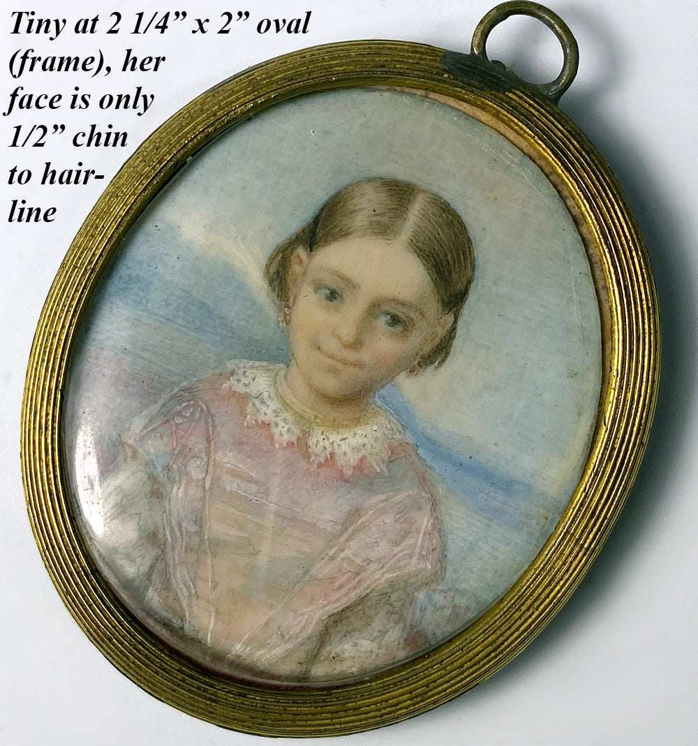 Antique Portrait Miniature of a Child, a Beautiful Little Girl, c.1790-1820, RARE