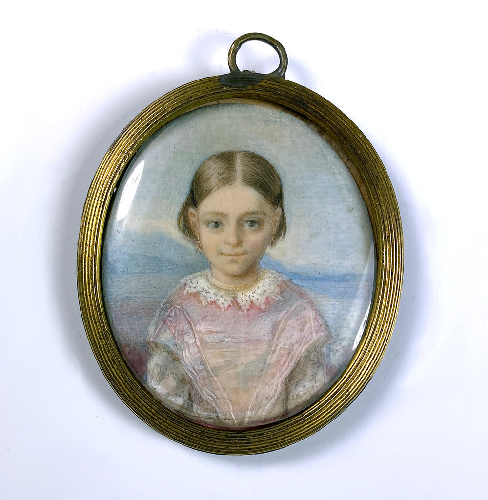 Antique Portrait Miniature of a Child, a Beautiful Little Girl, c.1790-1820, RARE