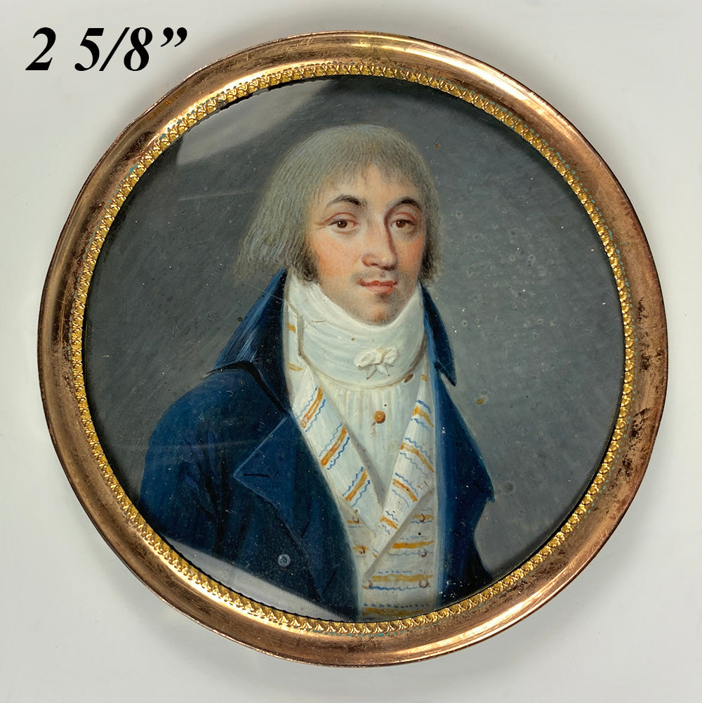 Rare Fine c.1795-99 Portrait Miniature, Incoyables Young Man, Luxuriants post French Revolution, Directoire