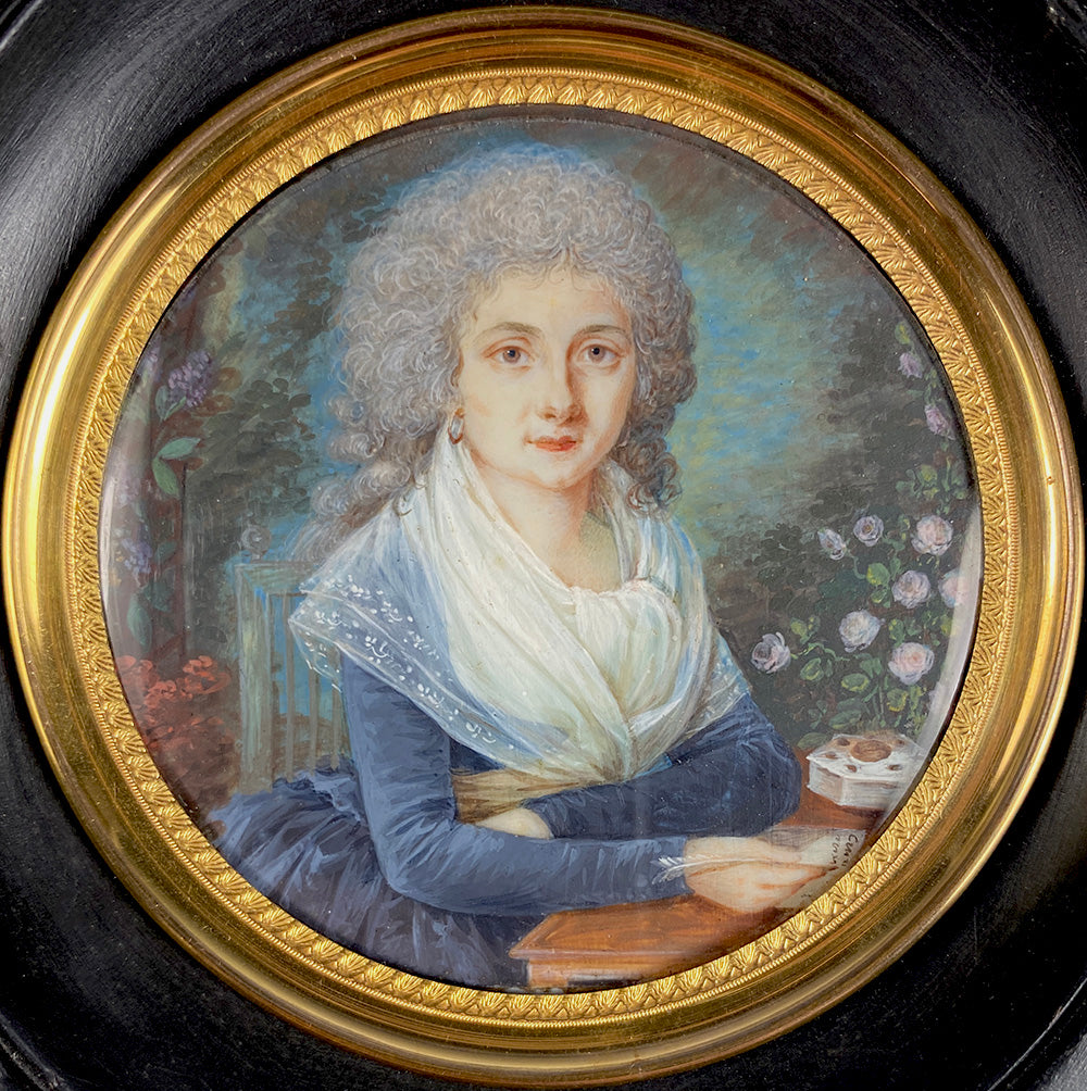 Superb Antique Portrait Miniature, c. Mid 1700s, Madame du Pompadour