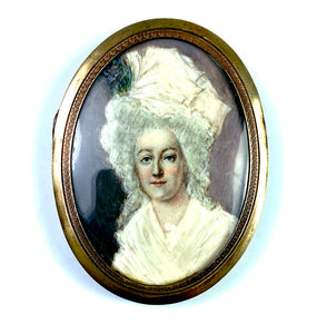 Antique 19th c. Grand Tour Souvenir Portrait Miniature, Signed, of Marie-Antoinette