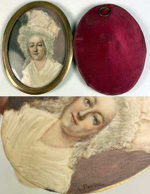 Antique 19th c. Grand Tour Souvenir Portrait Miniature, Signed, of Marie-Antoinette