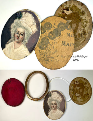 Antique 19th c. Grand Tour Souvenir Portrait Miniature, Signed, of Marie-Antoinette