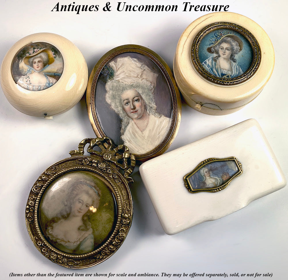 Antique 19th c. Grand Tour Souvenir Portrait Miniature, Signed, of Marie-Antoinette