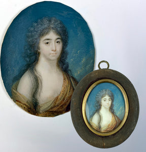 Antique c.1700s French, or Russian Portrait Miniature of a Beautiful Bare Breasted Woman, "Naughty"