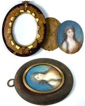 Antique c.1700s French, or Russian Portrait Miniature of a Beautiful Bare Breasted Woman, "Naughty"