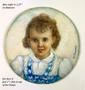 Antique French 2.5" Diam Portrait Miniature of a Child, Beautiful Little Girl