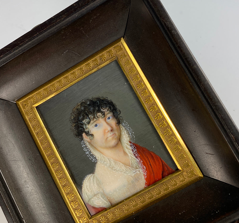 Antique French c.1785-1810 Portrait Miniature, Royalist, Guillotine Haircut