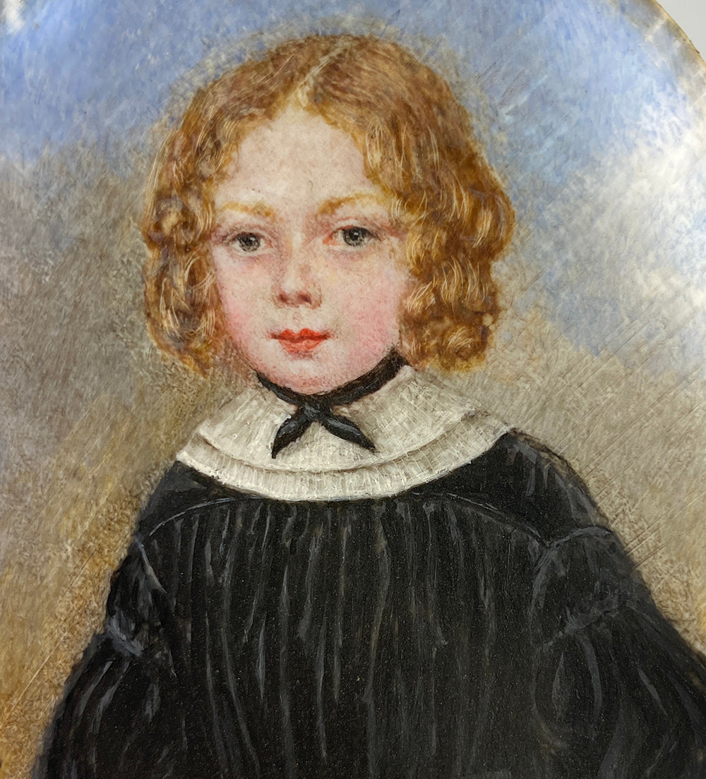 Antique French Portrait Miniature of a Child, a Red Headed Pretty Girl, Artist Signed, Dated 1839