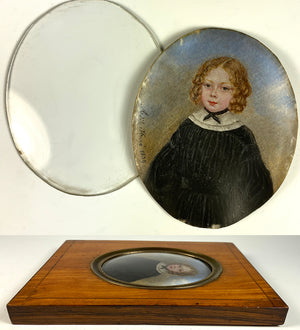 Antique French Portrait Miniature of a Child, a Red Headed Pretty Girl, Artist Signed, Dated 1839