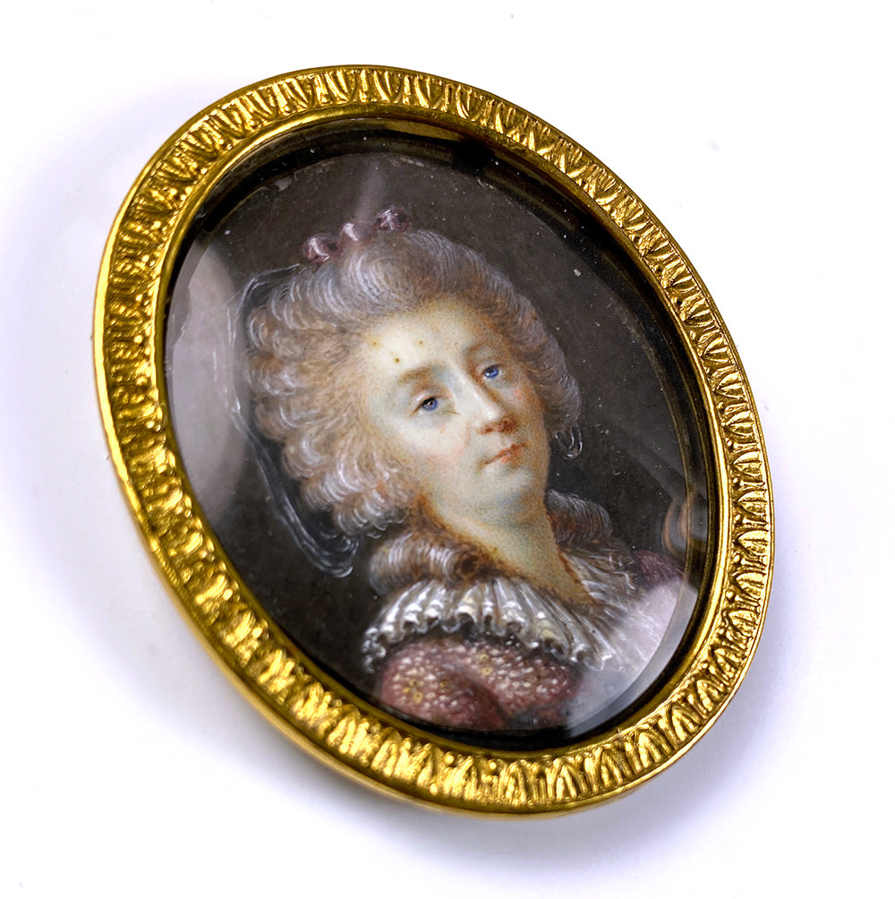 Antique c.1740-60s French Portrait Miniature of a Noblewoman or Royal in Frame