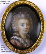 Antique c.1740-60s French Portrait Miniature of a Noblewoman or Royal in Frame