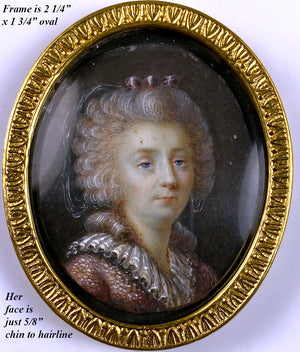 Antique c.1740-60s French Portrait Miniature of a Noblewoman or Royal in Frame