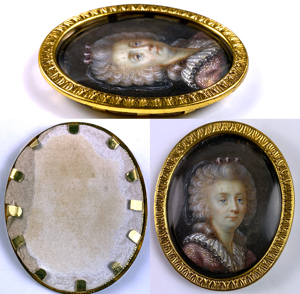 Antique c.1740-60s French Portrait Miniature of a Noblewoman or Royal in Frame