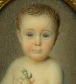 Antique French Portrait Miniature of a Baby, Child, Artist Signed, Dated 1858, in Frame