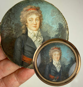 Superb Antique French Portrait Miniature, c.1770s, Exceptional Painting of a Woman, Landscape, in Frame