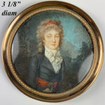 Superb Antique French Portrait Miniature, c.1770s, Exceptional Painting of a Woman, Landscape, in Frame