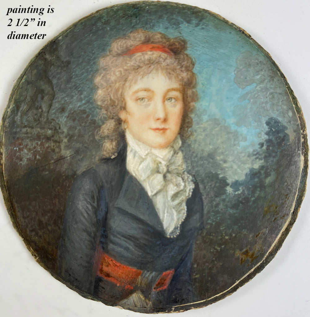 Superb Antique French Portrait Miniature, c.1770s, Exceptional Painting of a Woman, Landscape, in Frame