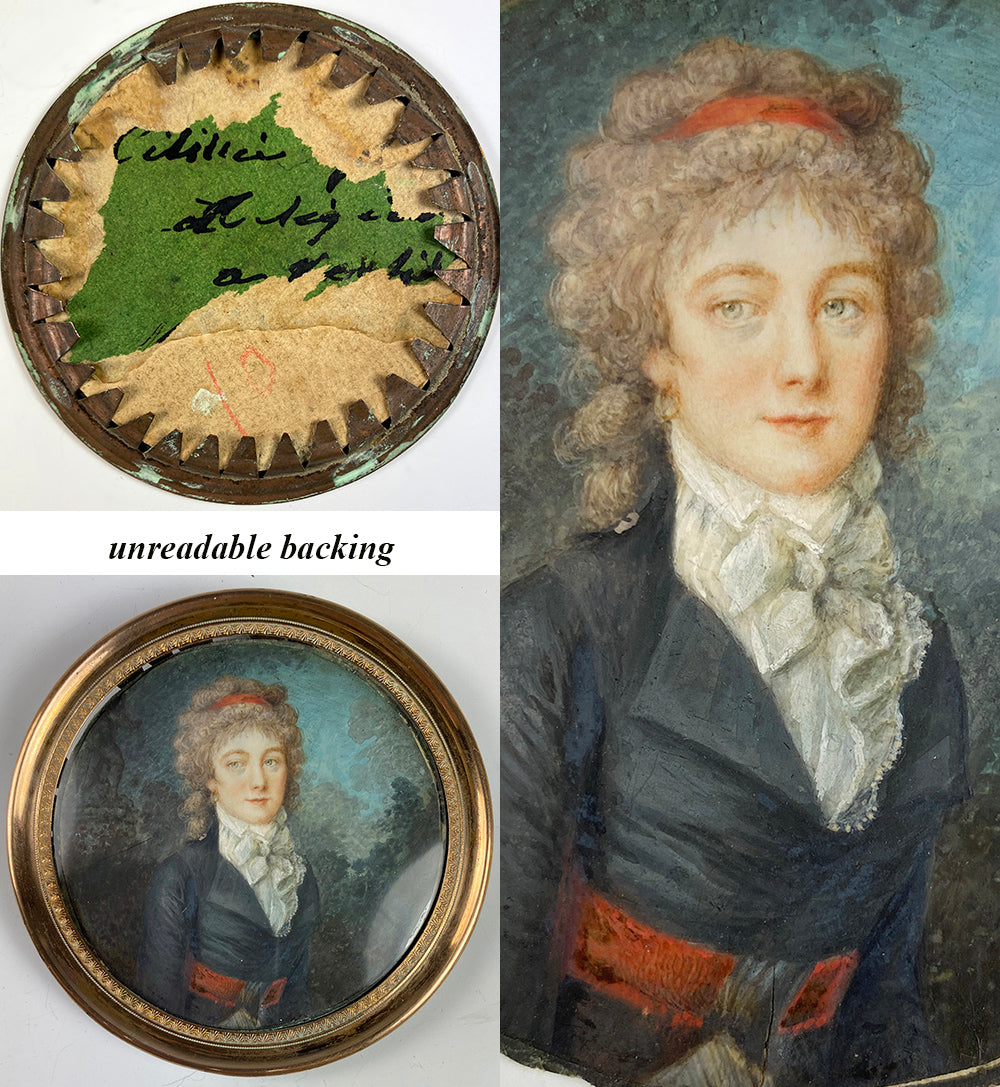 Superb Antique French Portrait Miniature, c.1770s, Exceptional Painting of a Woman, Landscape, in Frame