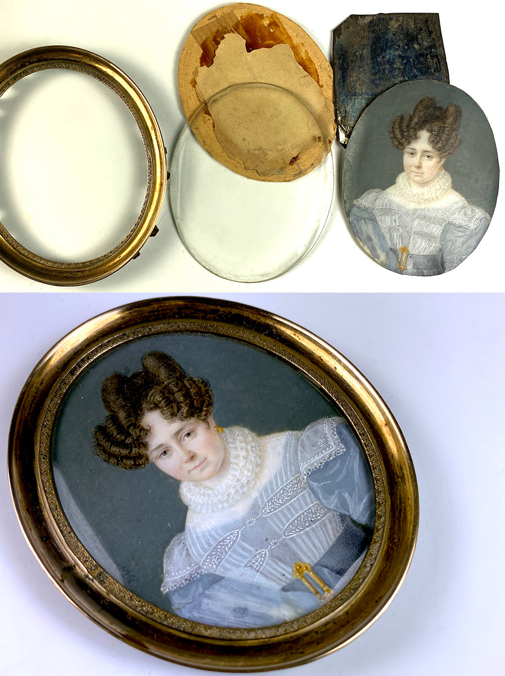 Antique c.1830 French Portrait Miniature of a Beautiful Young Woman, in Frame