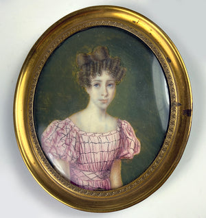 Antique French c.1830s Portrait Miniature of a Young Woman, Teenager, Louis Philippe Era