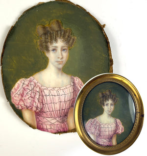 Antique French c.1830s Portrait Miniature of a Young Woman, Teenager, Louis Philippe Era