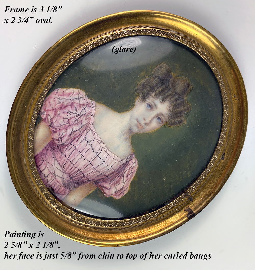 Antique French c.1830s Portrait Miniature of a Young Woman, Teenager, Louis Philippe Era