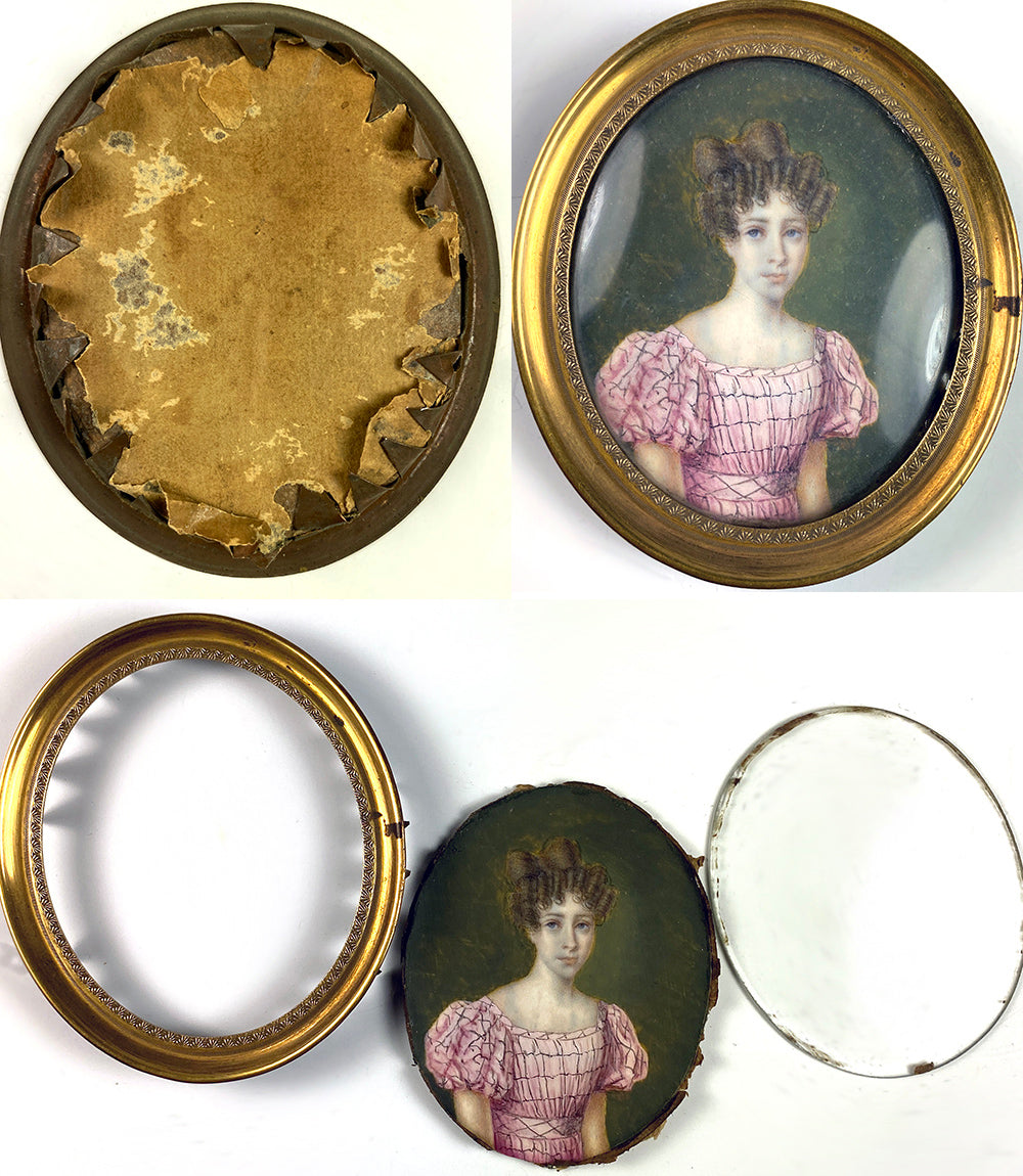 Antique French c.1830s Portrait Miniature of a Young Woman, Teenager, Louis Philippe Era