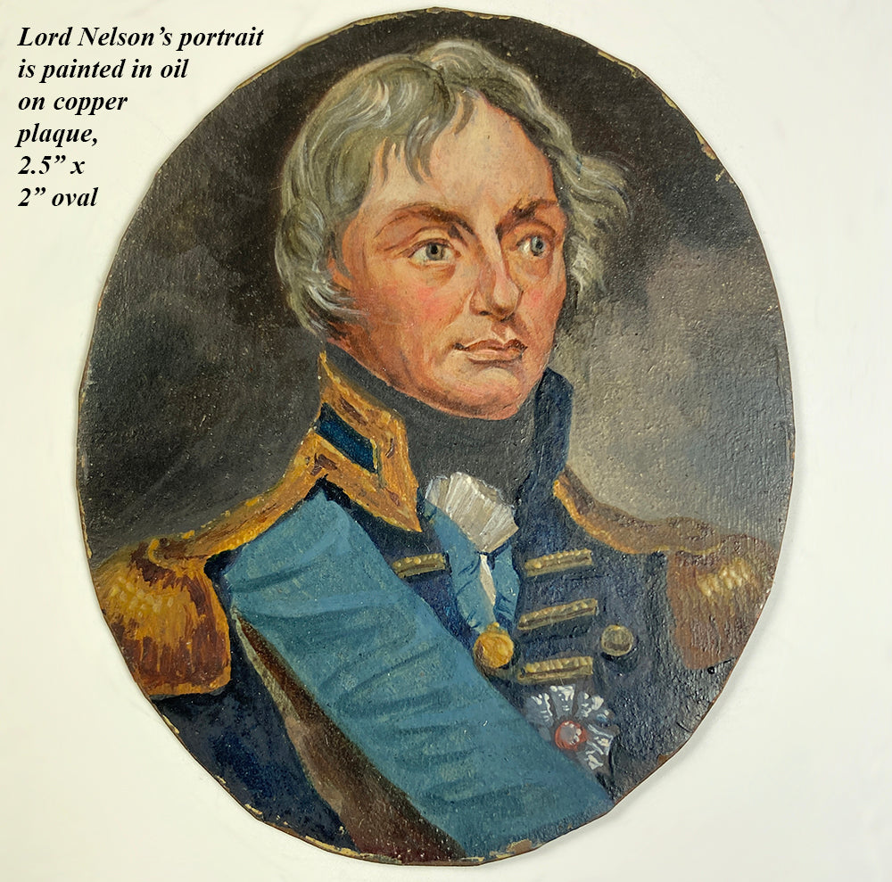 Antique English Portrait Miniature, Oil on Copper, Admiral Horatio Lord Nelson (1758 - 1805)