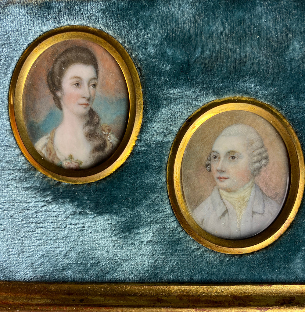 Antique ID'd, Dated 1777 Portrait Miniature PAIR, Man and Woman, Ukraine Estate