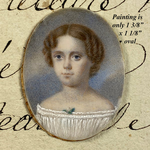 Elegant Antique French Portrait Miniature of a Child, a Girl of 7-8 Years, Elaborate Dore Bronze Frame