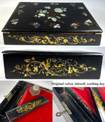 Antique English Victorian Papier Mache Lap Desk, Slope, Writer's Box, Mother of Pearl