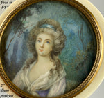 Antique French Grand Tour Souvenir Snuff or Patch Box, Portrait Miniature of Marie-Antoinette, Signed