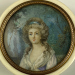 Antique French Grand Tour Souvenir Snuff or Patch Box, Portrait Miniature of Marie-Antoinette, Signed