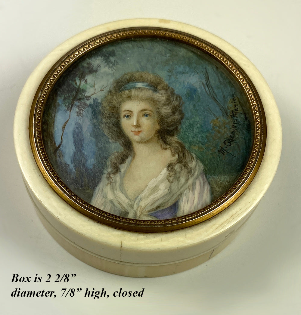 Antique French Grand Tour Souvenir Snuff or Patch Box, Portrait Miniature of Marie-Antoinette, Signed