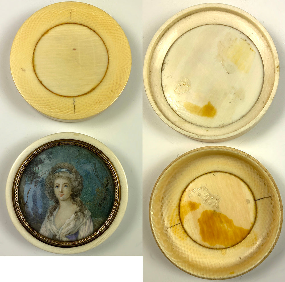 Antique French Grand Tour Souvenir Snuff or Patch Box, Portrait Miniature of Marie-Antoinette, Signed