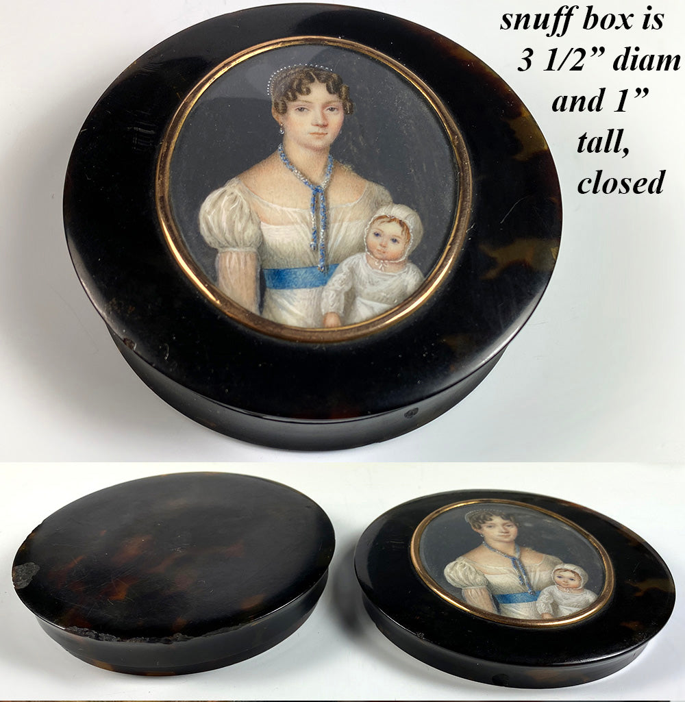 Superb RARE French Empire Portrait Miniature Snuff Box, Mother and Baby, Child c.1810