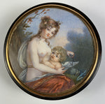 Fine Antique French Snuff Box, Portrait Miniature Painting Psyche, Cupid, Tortoise Shell